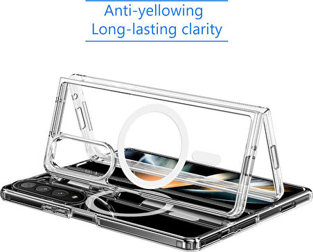 Samsung Galaxy Z Fold 4 Uyumlu Köşe Korumalı Darbe Emici Sert Sararmaz Şeffaf Magsafe Kılıf