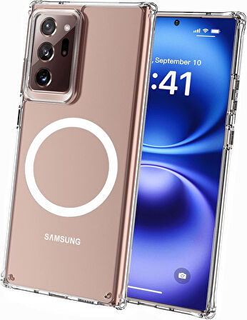 Samsung Galaxy Note 20 Ultra Uyumlu Köşe Korumalı Darbe Emici Sert Sararmaz Şeffaf Magsafe Kılıf