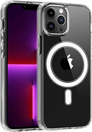 iPhone 13 Pro Uyumlu Kamera Korumalı Magsafe Wireless Şarj Özellikli Şeffaf Silikon Kılıf