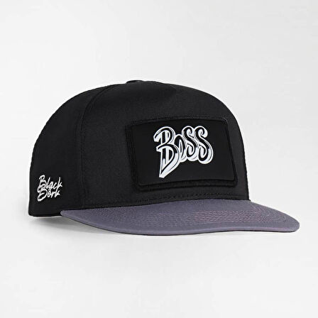 Boss Logolu Gri-Siyah Hip Hop Şapka