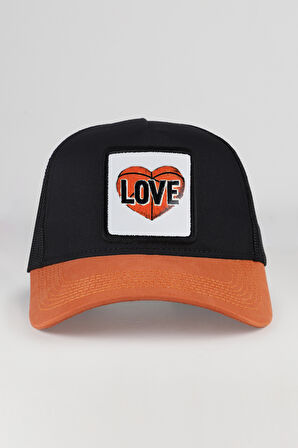 Basketbol Logolu Kiremit-Siyah Trucker Şapka