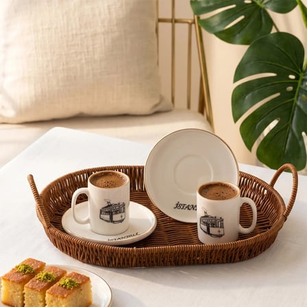 Porsima 1199 12 Parça Yaldızlı Porselen Türk Kahve Fincan Takımı - Kahve Fincan Seti - 100ml