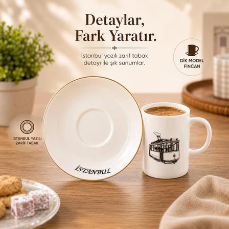 Porsima 1199 12 Parça Yaldızlı Porselen Türk Kahve Fincan Takımı - Kahve Fincan Seti - 100ml