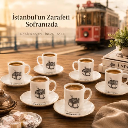 Porsima 1199 12 Parça Yaldızlı Porselen Türk Kahve Fincan Takımı - Kahve Fincan Seti - 100ml