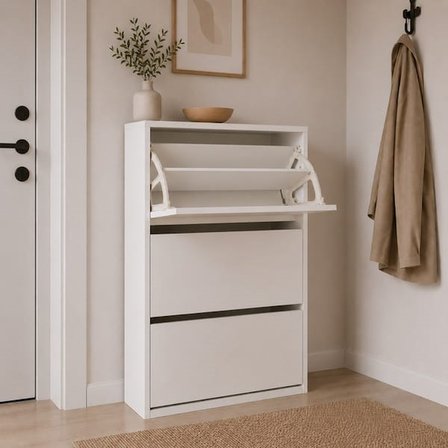 Eco Room 3 Raflı Düşer Kapak Ayakkabılık - Beyaz