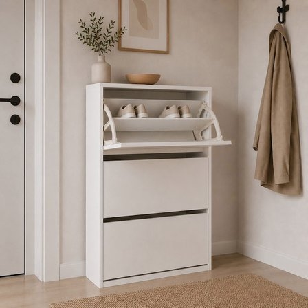 Eco Room 3 Raflı Düşer Kapak Ayakkabılık - Beyaz