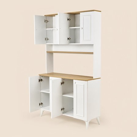 Eco Room Caffino Çok Amaçlı Kahve Köşesi Dolabı - Beyaz / Safir Meşe - 120 cm