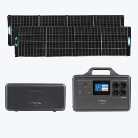 ANTFEA S2200 Pro Taşınabilir Güç Kaynağı + B2200 Backup Yedek Batarya + 2 adet 400W Taşınabilir Güneş Paneli [ 2.4 kW / 4.4 kWh / 800 W ]