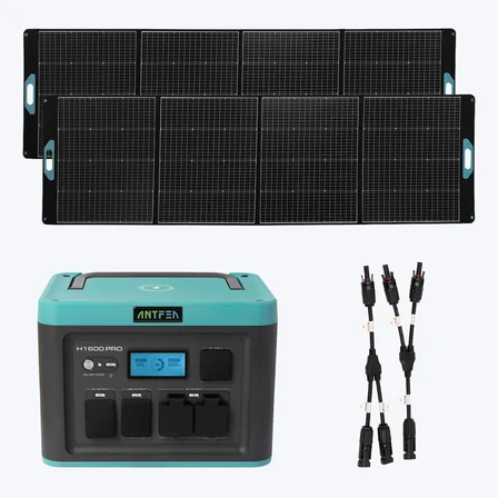 ANTFEA H1600 Pro Taşınabilir Güç Kaynağı + 2 adet 300W Taşınabilir Paneli + Güneş Paneli Paralelleme Kablosu [ 1.6 kW / 1 kWh / 600 W ]