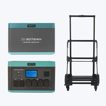 ANTFEA H2400 Pro Taşınabilir Güç Kaynağı + BH2400 Backup Yedek Batarya + H2400 Taşıma Römorku [ 2.4 kW / 4.9 kWh ]