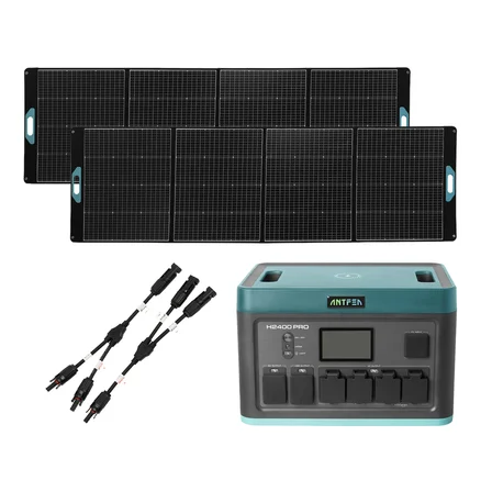 ANTFEA H2400 Pro Güç Kaynağı +2 Adet  BH2400 Yedek Batarya + 2 adet 400W Taşınabilir  Paneli + Taşıma Römorku + Güneş Paneli Paralelleme Kablosu [ 2.4 kW / 4.9 kWh / 800 W ]