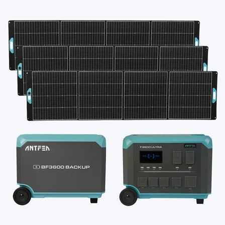 ANTFEA F3600 Ultra Taşınabilir Güç Kaynağı + BF3600 Backup Yedek Batarya + 3 adet 400W Taşınabilir Güneş Paneli [ 3.6 kW / 7.6 kWh / 1.2 kW ]