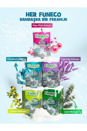 FUNECO Klozet Tuvalet WC Temizleyici, 1 Kutuda 4 Paket (300g), Aktif Köpüklü, Doğa Dostu, Okyanus