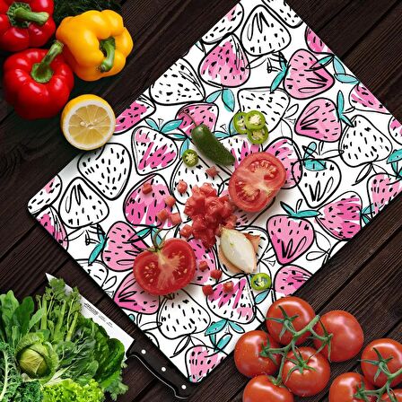 Decovetro Cam Kesme Tahtası Çizgi Çilek Desenli 20x30 Cm