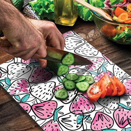Decovetro Cam Kesme Tahtası Çizgi Çilek Desenli 20x30 Cm