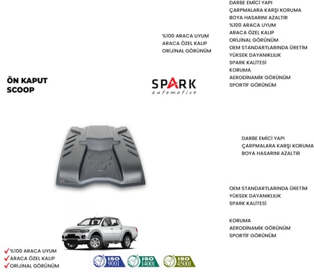 Mitsubishi L200 2007-2015 Yıl Aralığı Uyumlu Ön Kaput Scoop