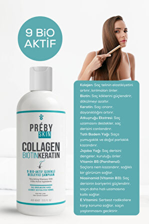 Kolajen, Biotin ve Keratin Saç Dökülmesine Karşı 9 Bio Aktif İçeren Besleyici Şampuan