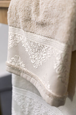 Favora Velora Deluxe %100 Pamuk Bornoz Seti - Bej - Krem