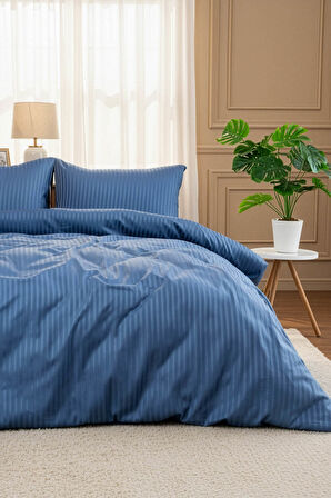 Miora %100 Pamuk Saten Çift Kişilik Nevresim Takımı- Mavi