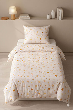Yıldız Pamuklu Ranforce Tek Kişilik Nevresim Seti - Sarı
