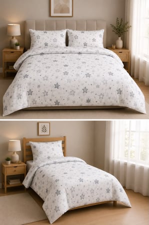Favora Metrelik Nevresimlik Kumaş 8 Metre Beyaz Yıldız Desen