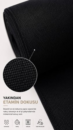 Favora Siyah Nakışlık Etamin Kumaşı 10 Metre