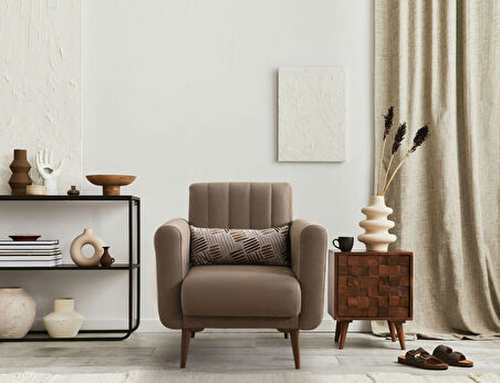 Bona 3+1 Berjer Koltuk Takımı Haki (Valebo-06-Valebo-06) Ceviz Ayak