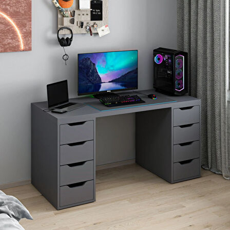 Alen 150 Cm 8 Çekmeceli Çalışma & Oyuncu Masası - Antrasit