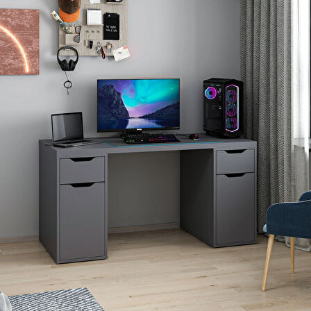 Alen 150 Cm 2 Çekmeceli 2 Dolaplı Çalışma & Oyuncu Masası - Antrasit