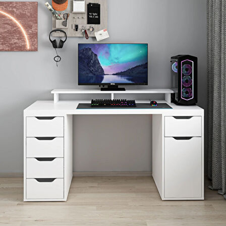 Alen 150 Cm 5 Çekmeceli Dolaplı Çalışma & Oyuncu Masası - Beyaz