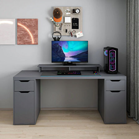 Alen 180 Cm 2 Çekmeceli 2 Dolaplı Çalışma & Oyuncu Masası - Antrasit