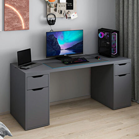 Alen 180 Cm 2 Çekmeceli 2 Dolaplı Çalışma & Oyuncu Masası - Antrasit