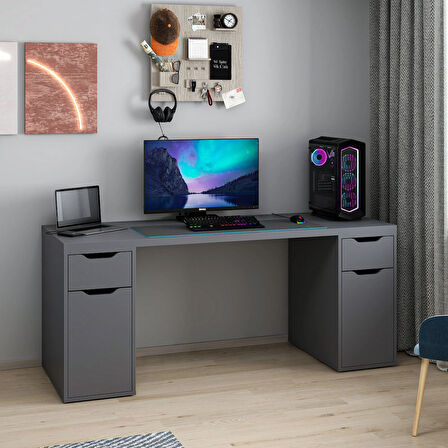 Alen 180 Cm 2 Çekmeceli 2 Dolaplı Çalışma & Oyuncu Masası - Antrasit