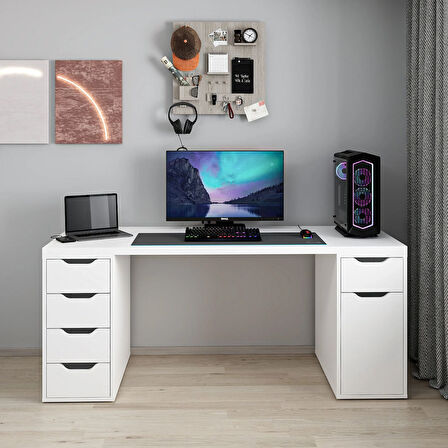 Alen 180 Cm 5 Çekmeceli Dolaplı Çalışma & Oyuncu Masası - Beyaz