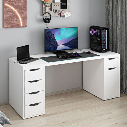 Alen 180 Cm 5 Çekmeceli Dolaplı Çalışma & Oyuncu Masası - Beyaz