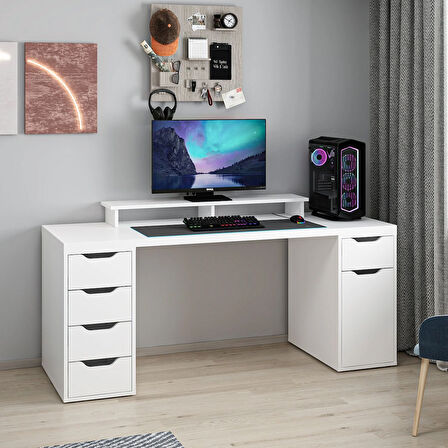Alen 180 Cm 5 Çekmeceli Dolaplı Çalışma & Oyuncu Masası - Beyaz