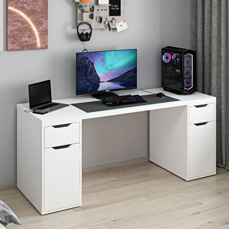 Alen 180 Cm 2 Çekmeceli 2 Dolaplı Çalışma & Oyuncu Masası - Beyaz