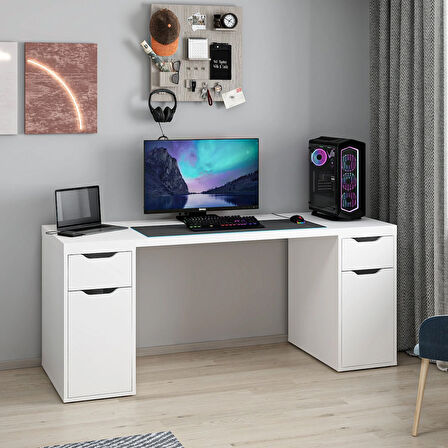 Alen 180 Cm 2 Çekmeceli 2 Dolaplı Çalışma & Oyuncu Masası - Beyaz