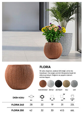 BOSTANN DEKORATİF SAKSI - FLORIA 240 - 22L - KAHVERENGİ