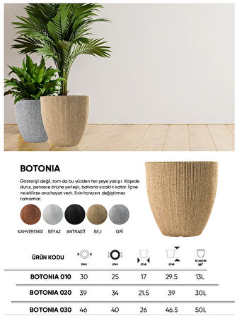 BOSTANN DEKORATİF SAKSI - BOTONIA 020 - 30L - GRİ