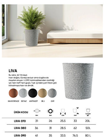 BOSTANN DEKORATİF SAKSI - LIVA 080 - 50L - BEJ