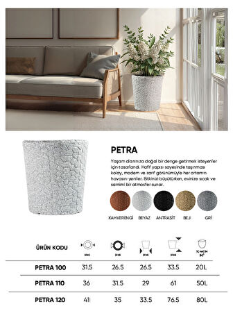 BOSTANN DEKORATİF SAKSI - PETRA 120 - 80L - ANTRASİT