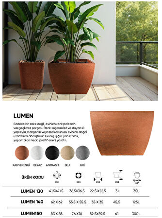 BOSTANN DEKORATİF SAKSI - LUMEN 140 - 125L - GRİ