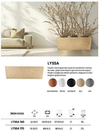 BOSTANN DEKORATİF SAKSI - LYSSA 160 - 18L - KAHVERENGİ
