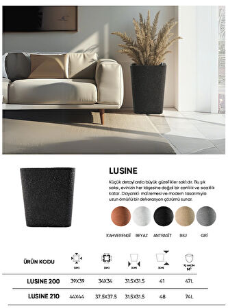 BOSTANN DEKORATİF SAKSI - LUSINE 200 - 47L - GRİ