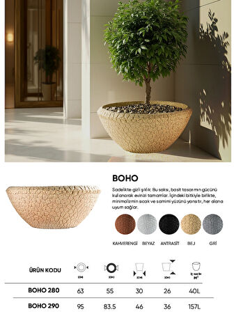 BOSTANN DEKORATİF SAKSI - BOHO 280 - 40L - ANTRASİT