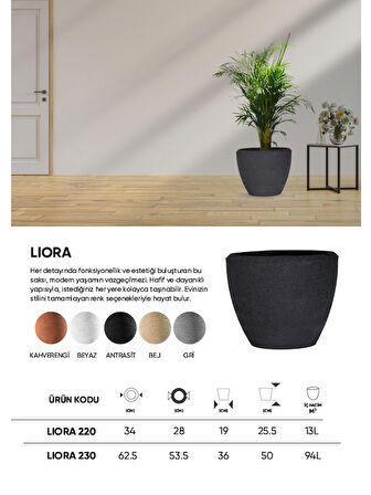 BOSTANN DEKORATİF SAKSI - LIORA 220 - 13L - GRİ