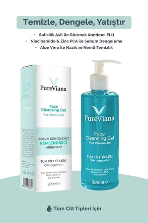 Yüz Temizleme Jeli 200ML – Aloe Vera + Niacinamide + Bha – Siyah Nokta & Akne Karşıtı, Gözenek Temizleyici