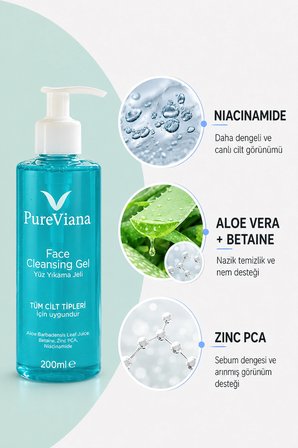 Yüz Temizleme Jeli 200ML – Aloe Vera + Niacinamide + Bha – Siyah Nokta & Akne Karşıtı, Gözenek Temizleyici