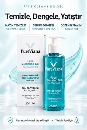 Yüz Temizleme Jeli 200ML – Aloe Vera + Niacinamide + Bha – Siyah Nokta & Akne Karşıtı, Gözenek Temizleyici